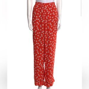 Ganni Red Floral Straight Leg Pants